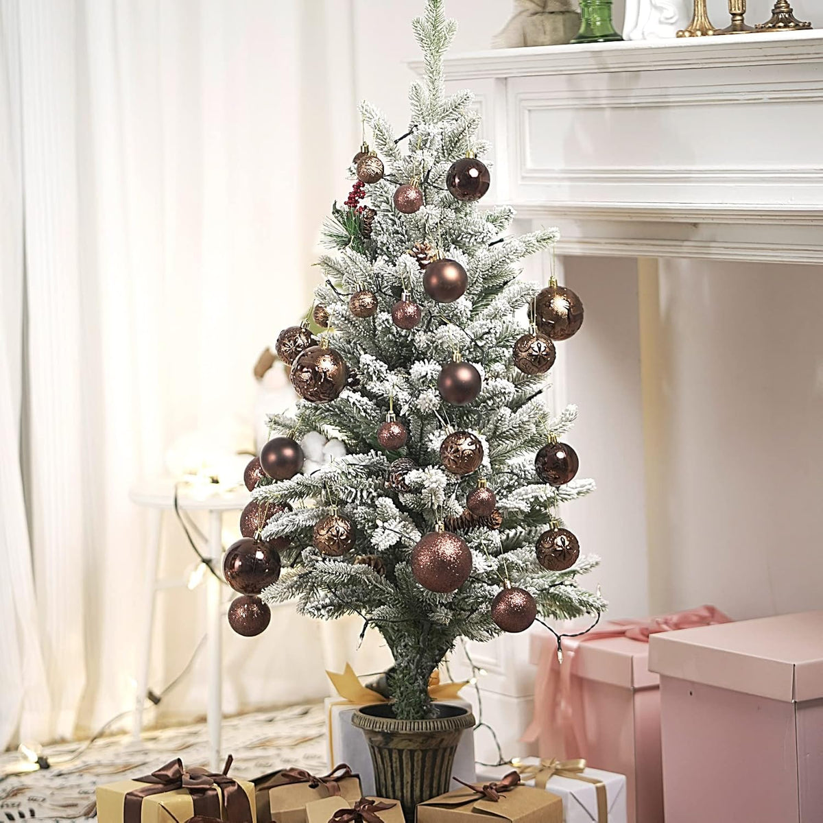 Senjie Brown Shatterproof Christmas Ornaments, 32 Pcs Spherical Balls for Xmas Trees