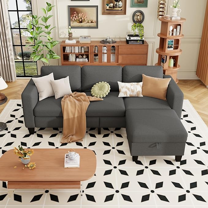 ZeeFu Sectional and Sofa Couches for Living Room - 78'' 3 Seater L-Shaped Modular Couch with Storage Ottoman - Modern Velevt Fabric Upholstered Sofa Set for Small Space Apartment Office