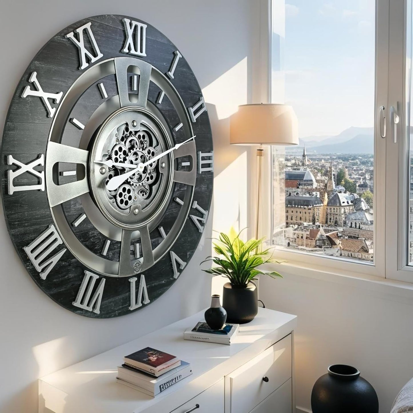 The Gears Clock Real Moving Gear Wall Clock England Line (Vintage Black, 36 inches (90 cm))
