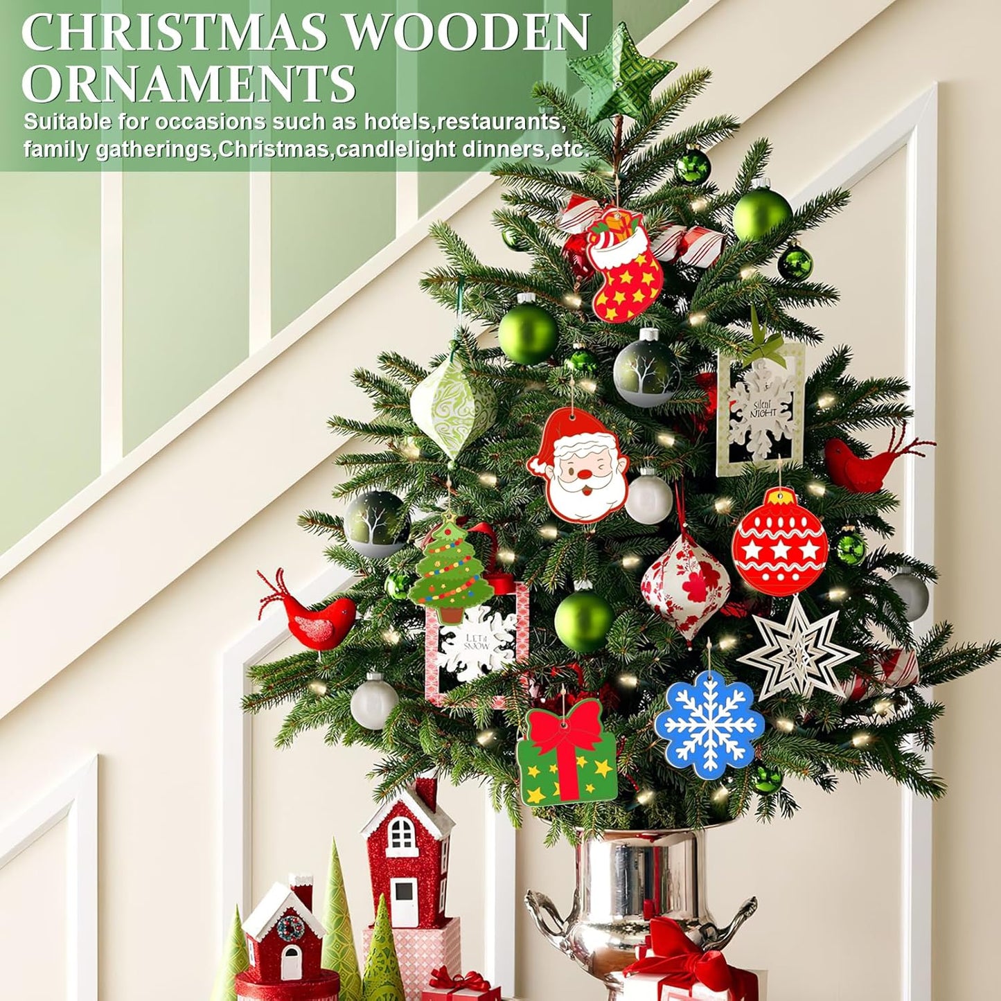 80PCS Wooden Christmas Ornaments to Paint,10 Styles DIY Blank Unfinished Reindeer Santa Claus Christmas Tree Ball Snowman Snowflake Wreath Gift Christmas Stocking Cutouts Ornament for Crafts Winter