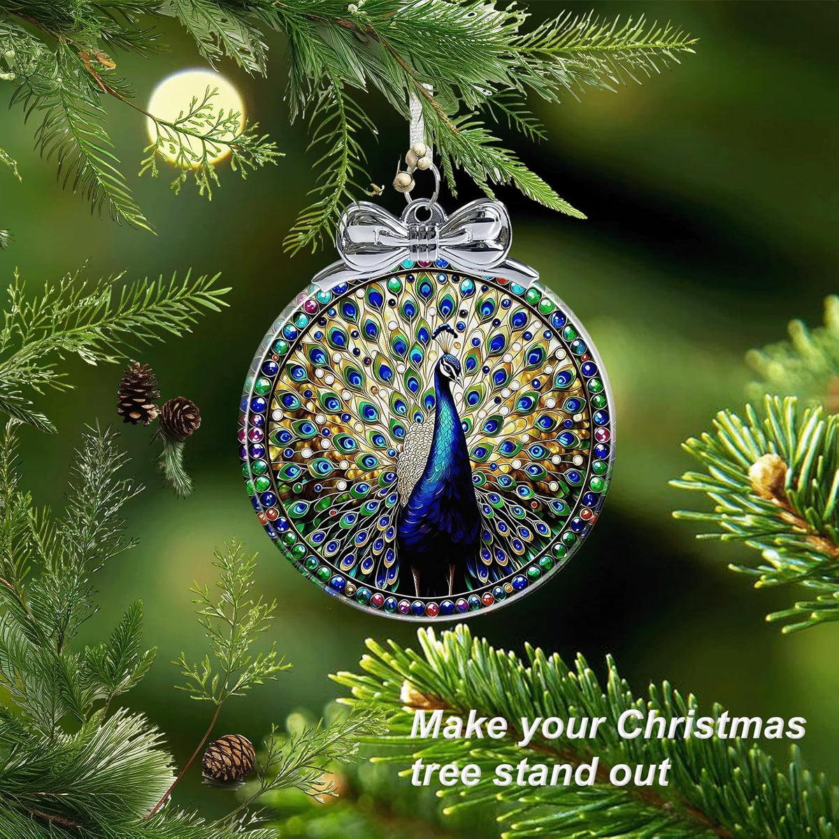 Peacock Stained Glass Christmas Ornament - Hanging Ornaments for Christmas Tree Decorations -Holiday Keepsake Present Exchange Idea