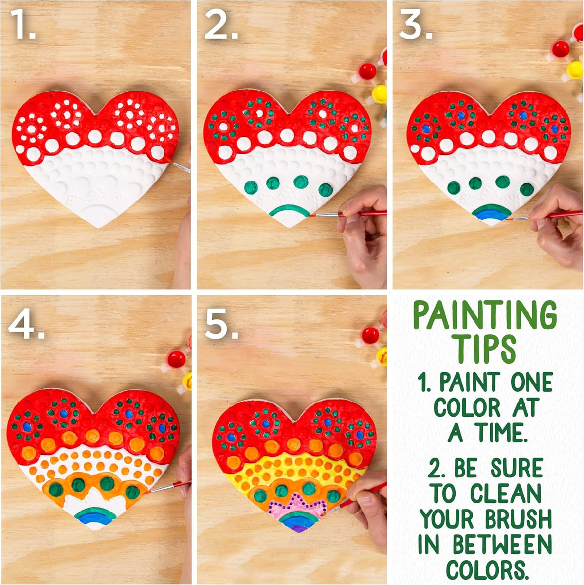 Creative Roots Mosaic Heart Stepping Stone, Includes 7-Inch Ceramic Stepping Stone & 6 Vibrant Paints, Mosaic Stepping Stone Kit, Paint Your Own, DIY Stepping Stone Kit for Kids Ages 8+