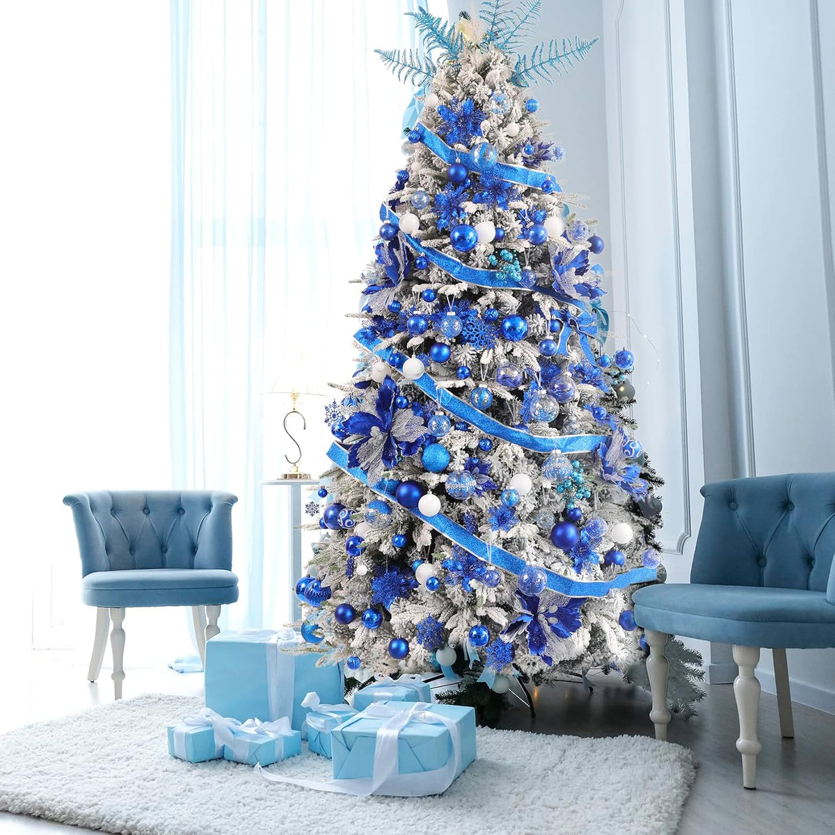 Clear Christmas Ball Ornaments,24ct Shatterproof Plastic Decorative Christmas Ornaments Hanging Xmas Tree Baubles Set for Holiday Party Home Decor(Blue)