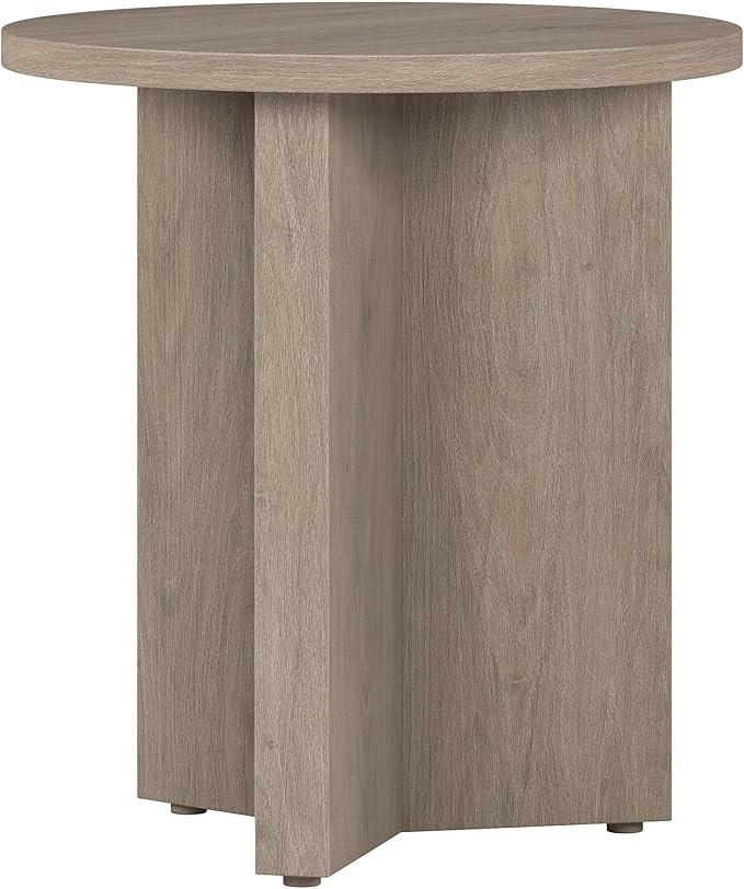 Henn&Hart 20" Wide Round Side Table in Antiqued Gray Oak, for Home, Living Room, Bedroom, Entertainment Room or Office