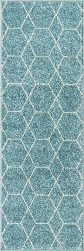 Unique Loom Trellis Frieze Collection Area Rug - Geometric (2' x 6' 1" Runner Light Blue/Ivory)