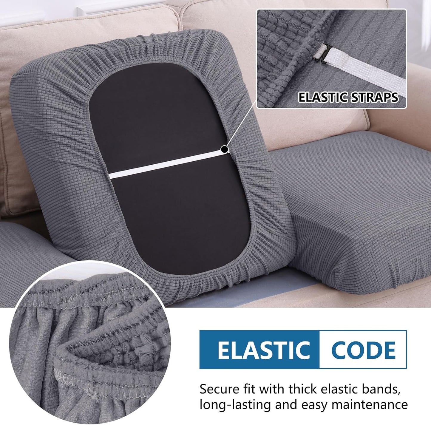 hyha Waterproof Couch Cushion Covers for Pets, Non Slip Sofa Cover for Dogs Washable, Soft Thick Stretch Jacquard Fabric, Sofa Slipcovers with Elastic Bottom (1 Piece for Backrest L, Middle Grey)
