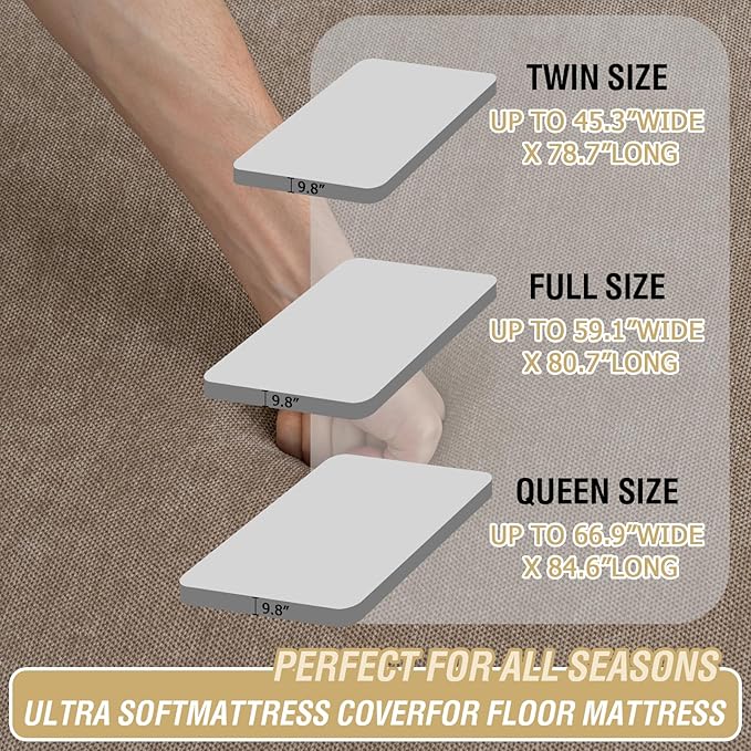 H.VERSAILTEX Twin Size Armless Futon Mattress Covers for Traditional Japanese Futon Mattress Soft Chenille Couch Slipcovers Floor Mats Sofa Protector Zippered Sleeper Sofa Cover,Taupe