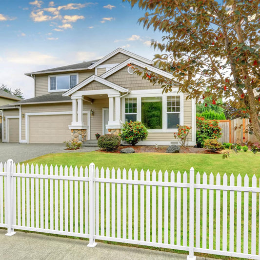 Patio 6 Sets Vinyl Picket Fence Panels 36" H x 84" W White PVC Decorative Fence for Front Yard Porch Patio Deck Pool Air Conditioner Fence Safety Dog Fence (34 Pickets, Straight)