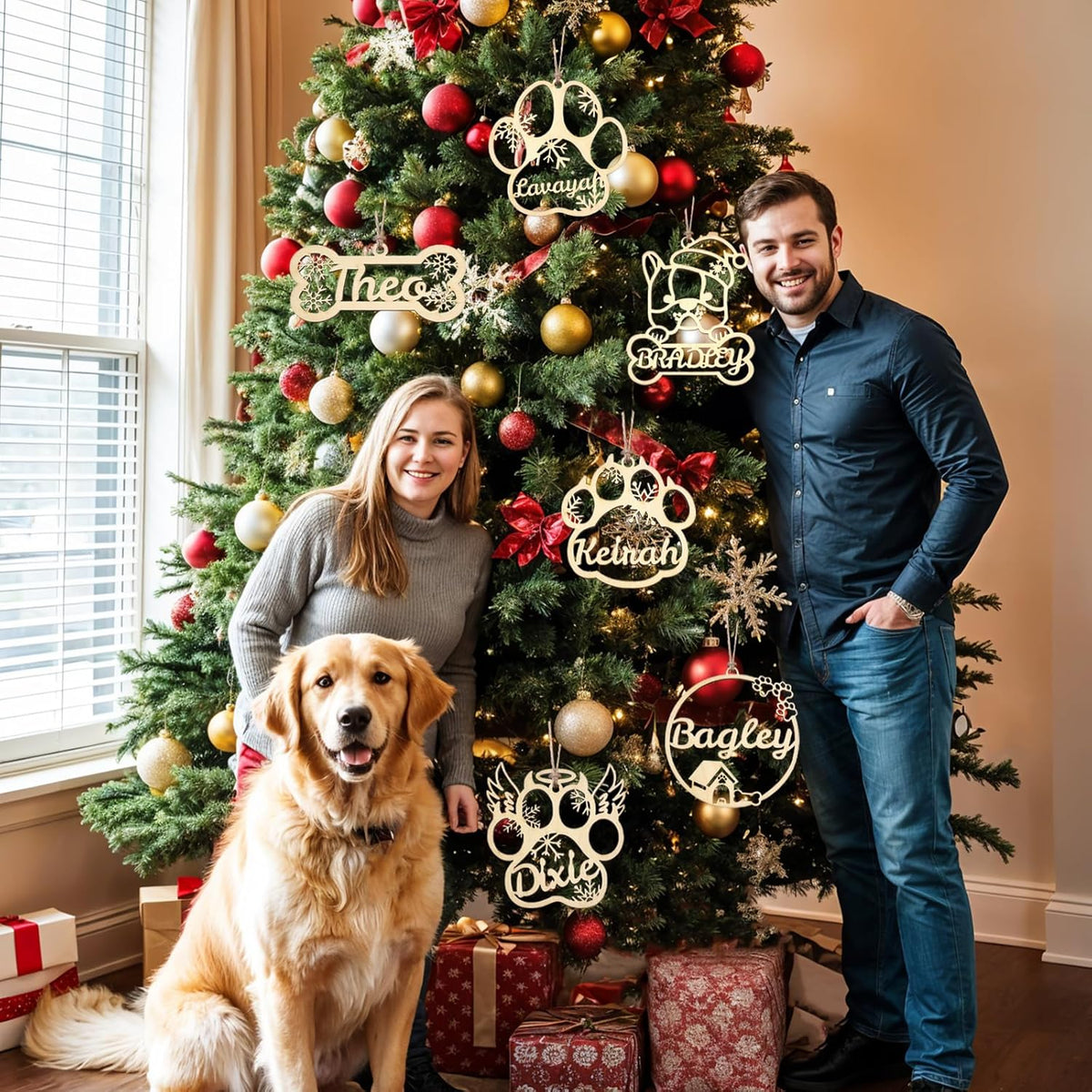 Personalized Christmas Ornaments 2025 with Names Custom Christmas Wooden Pet's Name Ornaments Personalized Dog Cat Paw Ornament