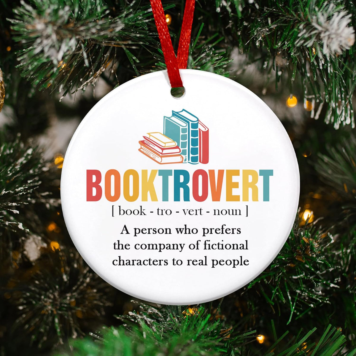 2025 Christmas Ornaments - Book Lovers Gift Ideas, Ceramic Ornament for Librarian, Nerd, Christmas Tree Decoration