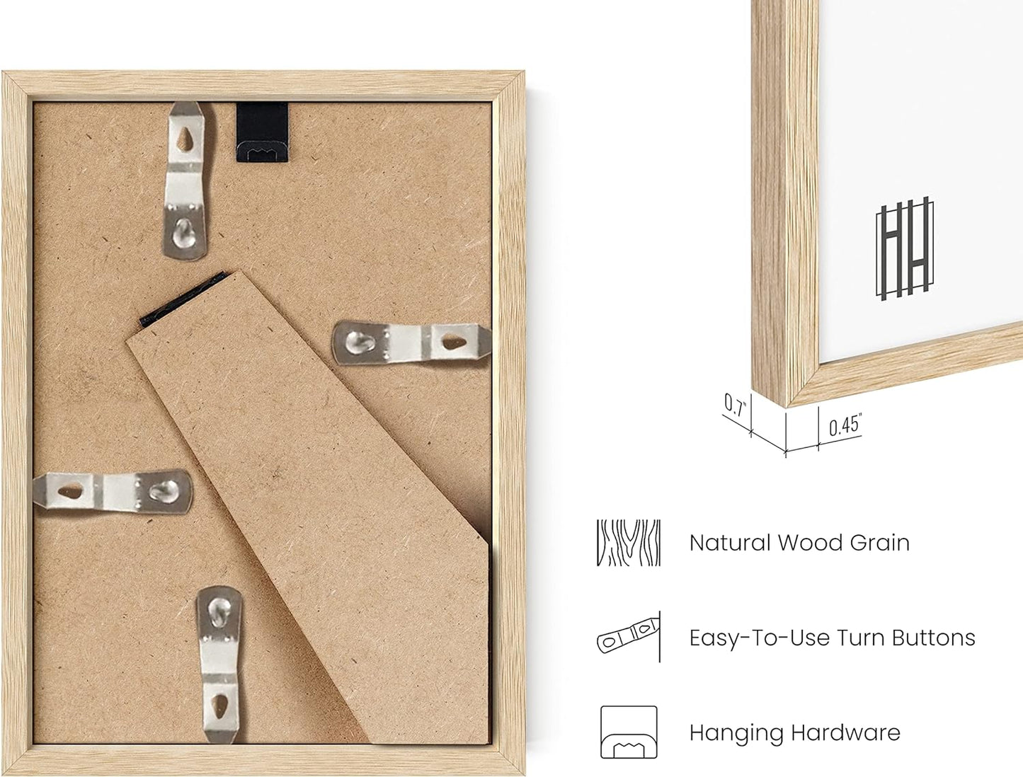 HAUS AND HUES Natural Wood Frames 5x7 Set of 4 - Bulk Photo Frames with Beige Oak Finish
