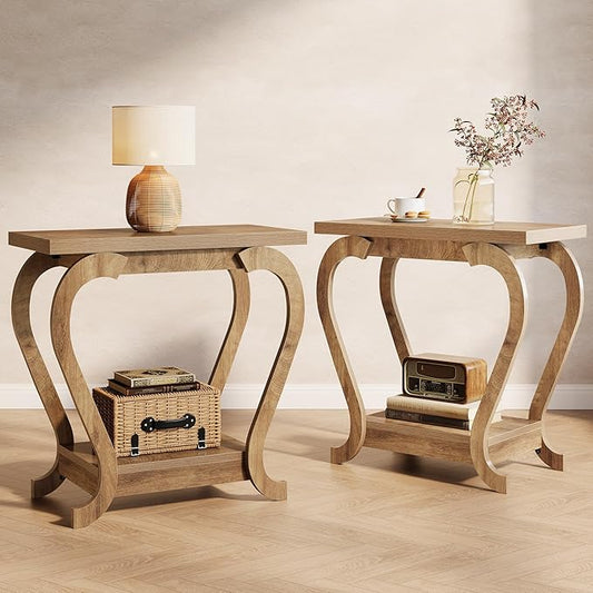 Tribesigns End Table, Narrow Wood Side Table with Storage Shelves, 2-Tier Bedside Accent Furniture for Living Room, Small Spaces, Bedroom, Brown (2, Brown)