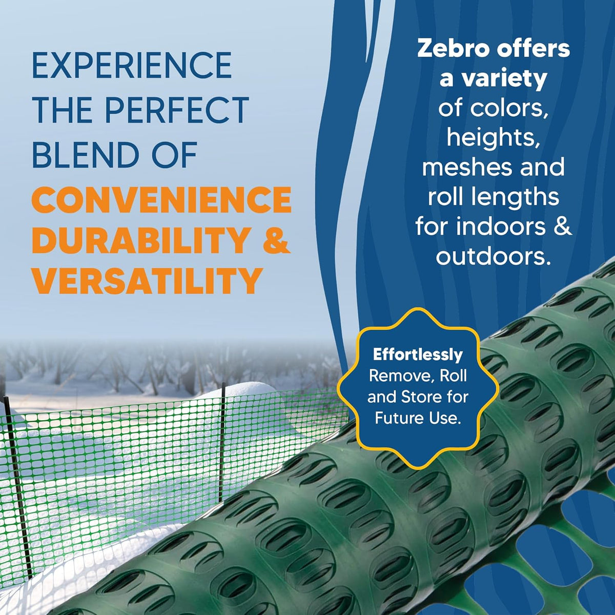 ZEBRO 4' x 50' Green Plastic Garden Fence Roll – Light Duty Mesh Fencing for Temporary Fence, Snow, Garden Netting, Animal Barrier, Agricultural Fencing & Lawn Protection