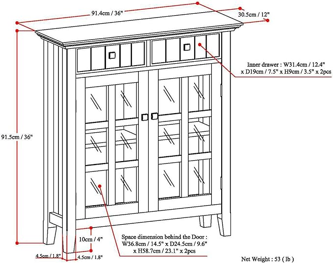 SIMPLIHOME Connaught 40-inch Wide Solid Wood Storage Cabinet in Light Golden Brown for Entryway, Living Room , Organizer for Hats, Gloves, Shoes, Keys, Slim Design, Traditional Style