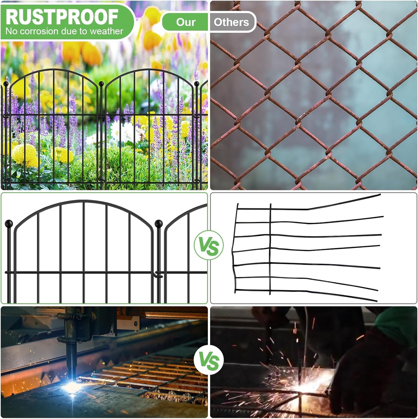 Decoration Garden Fence 17in x 10ft, 10 Pack Rustproof Metal Animal Barrier Fence, Arched Flower Bed Edge Decorative Rabbit and Dog Ground Defense No-Dig Fence for Patio Patio Outdoor
