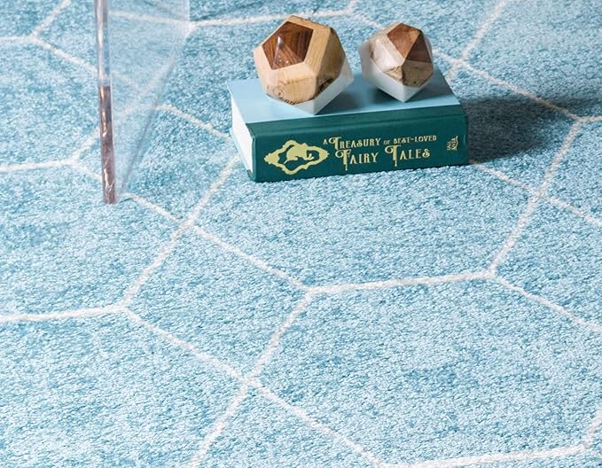 Unique Loom Trellis Frieze Collection Area Rug - Geometric (6' 1" x 9', Light Blue/ Ivory)