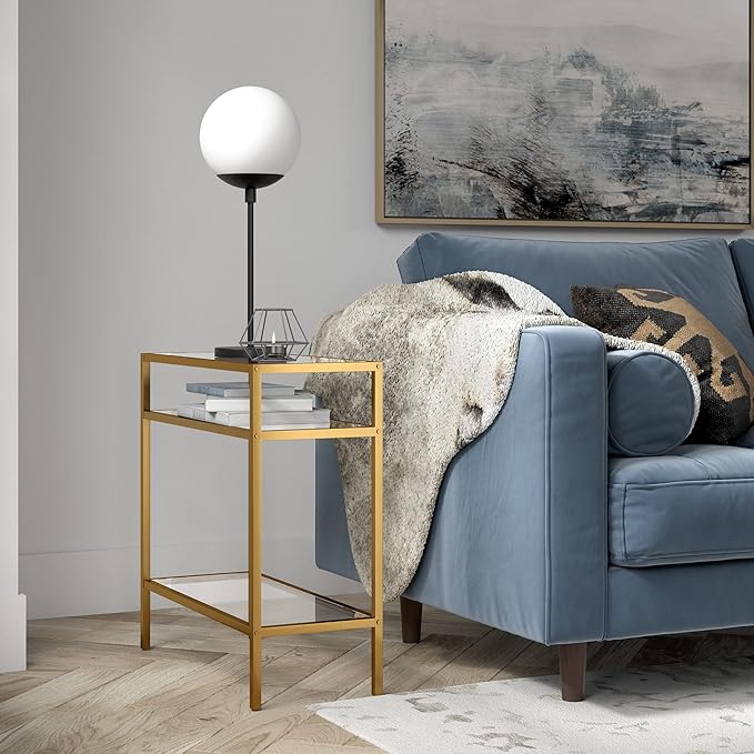 Henn&Hart 24" Wide Rectangular Rectangular Side Table in Brass, Table for Living Room, Bedroom