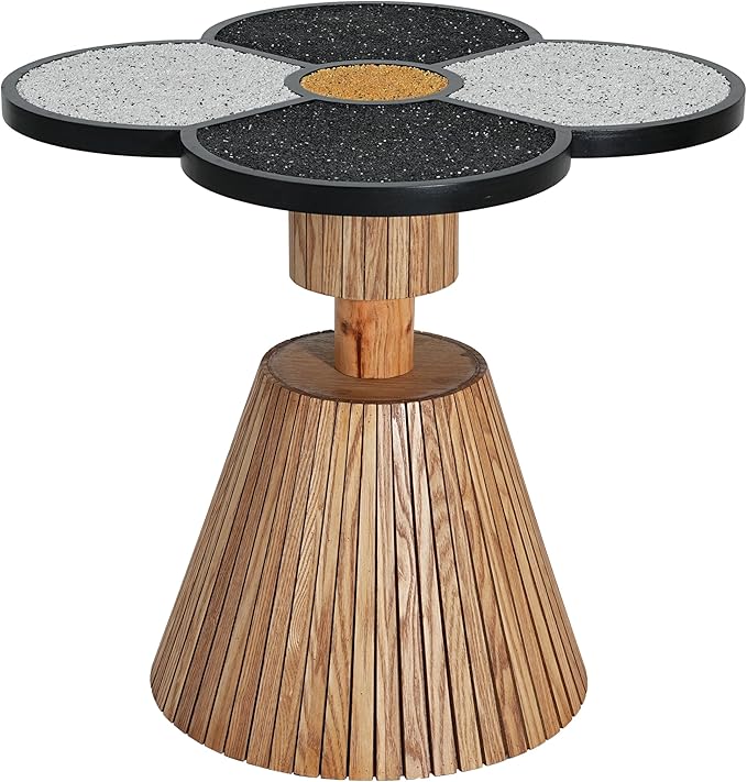 Christopher Knight Home Maven Four-Leaf Clover Side Table for Living Room, Modern Sofa End Table, Wooden Accent Table with Pedestal Base, Natural+Black+White