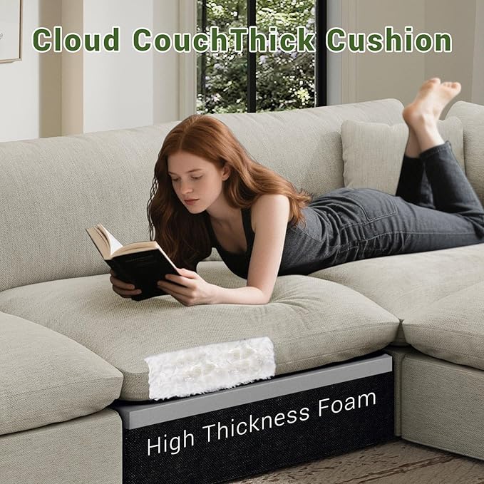 Cloud Modular Sectional Sofa,143" Down Filled Sofa 4 Seat with Chaise,Minimalist Sofa Cover Washable and Replaceable Couches for Living Room,Sectional Sofa Deep Seat