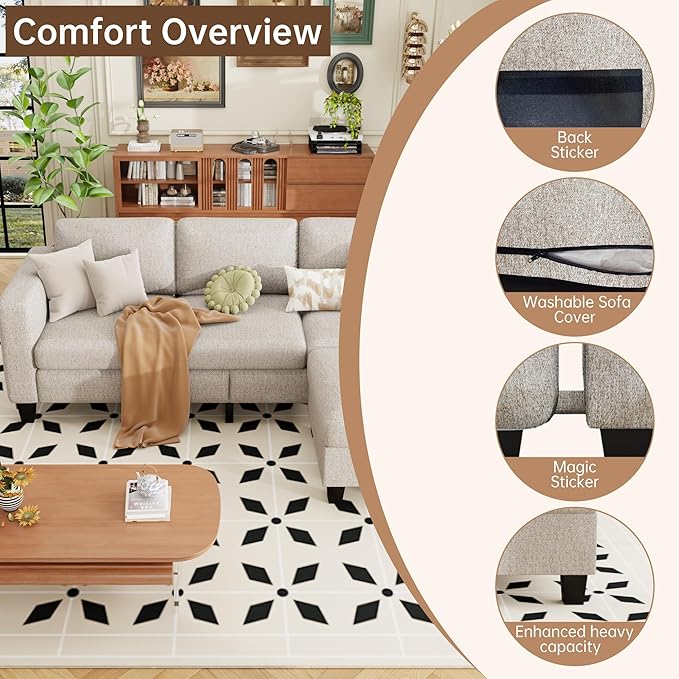 ZeeFu Sectional and Sofa Couches for Living Room - 78'' 3 Seater L-Shaped Modular Couch with Storage Ottoman - Modern Velevt Fabric Upholstered Sofa Set for Small Space Apartment Office