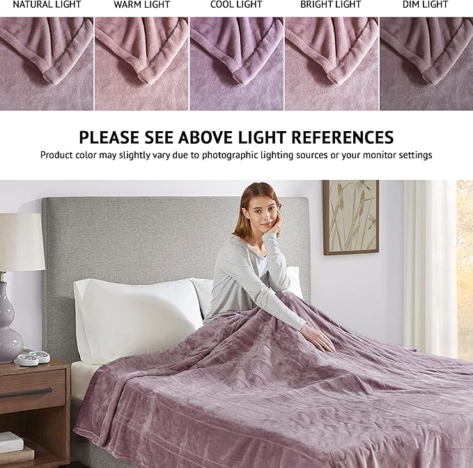 Beautyrest Heated Plush Elect Electric Blanket with 20 Heat Level Setting Controllers Equip with Secure Comfort Technology and 10 Hours Auto Shut Off, Queen: 84x90, Lavender,BR54-0656