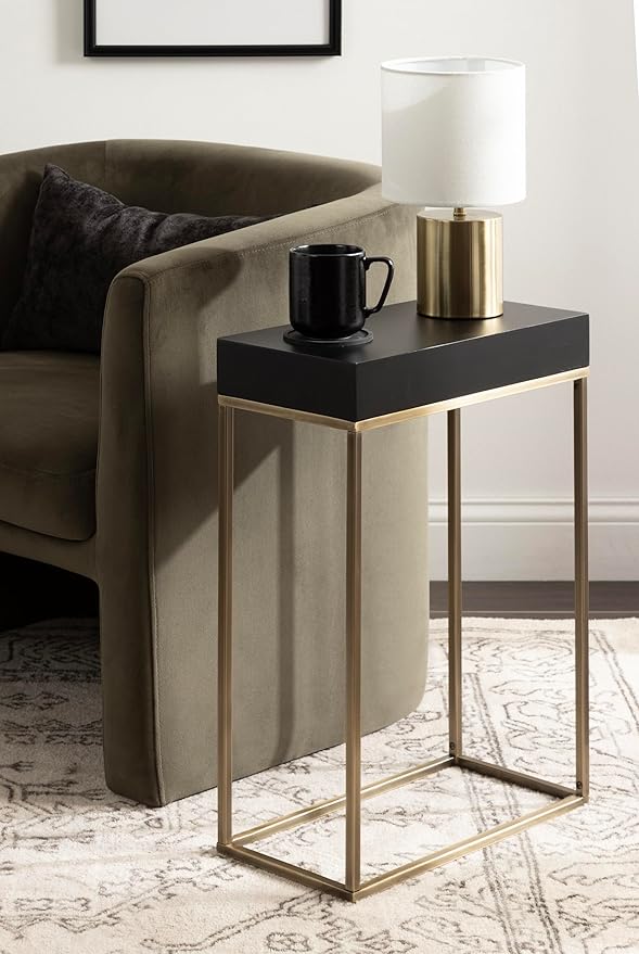Kate and Laurel Karlsen Modern Wood and Metal Narrow Side Table, 16 x 8 x 24, Black and Antique Brass, Minimal Slim End Table for Use as Bedroom Nightstand or Accent Entryway or Living Room Decor