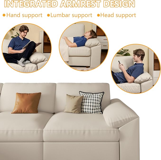 EASE MOOSE Modular Sectional Sofa, Oversized Faux Leather Sectional with Ottoman, Wide Deep Modular Couch, Scratch Resistant Faux Leather Material, U Shaped Couch for Big Spaces, Beige