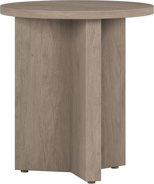 Henn&Hart 20" Wide Round Side Table in Antiqued Gray Oak, for Home, Living Room, Bedroom, Entertainment Room or Office