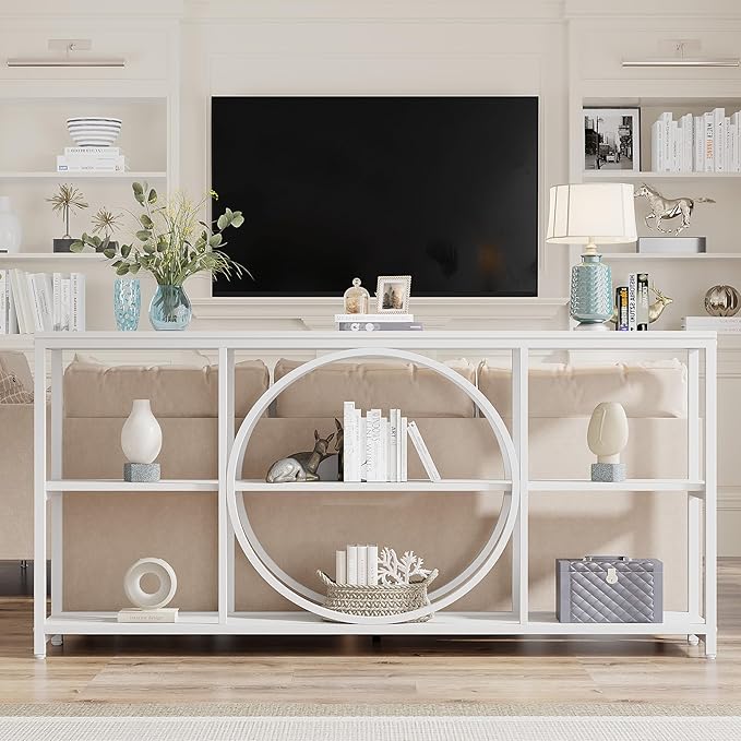 Tribesigns 70.9 inch Sofa Console Table, Modern Extra Long Entryway Tables with 3 Tier Storage Shelves Metal Frame for Foyer Hallway Living Room Behind Couch, Pure White