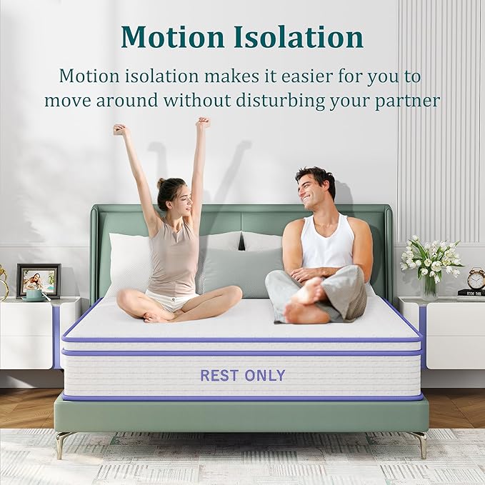 Queen Mattress 10 Inch, Rest Only Queen Mattress in a Box, Memory Foam & Individually Wrapped Coils Pocket Spring for Motion Isolation and Pressure Relief, Medium Firm