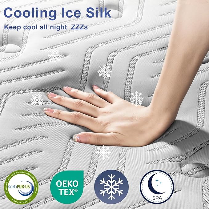 Firm King Size Mattress 14 Inch Hybrid King Mattress with Gel Memory Foam-Cooling Ice Silk Top, Support&Back Pain Relief, Individual Pocket Spring, CertiPUR-US Certified Mattress in a Box