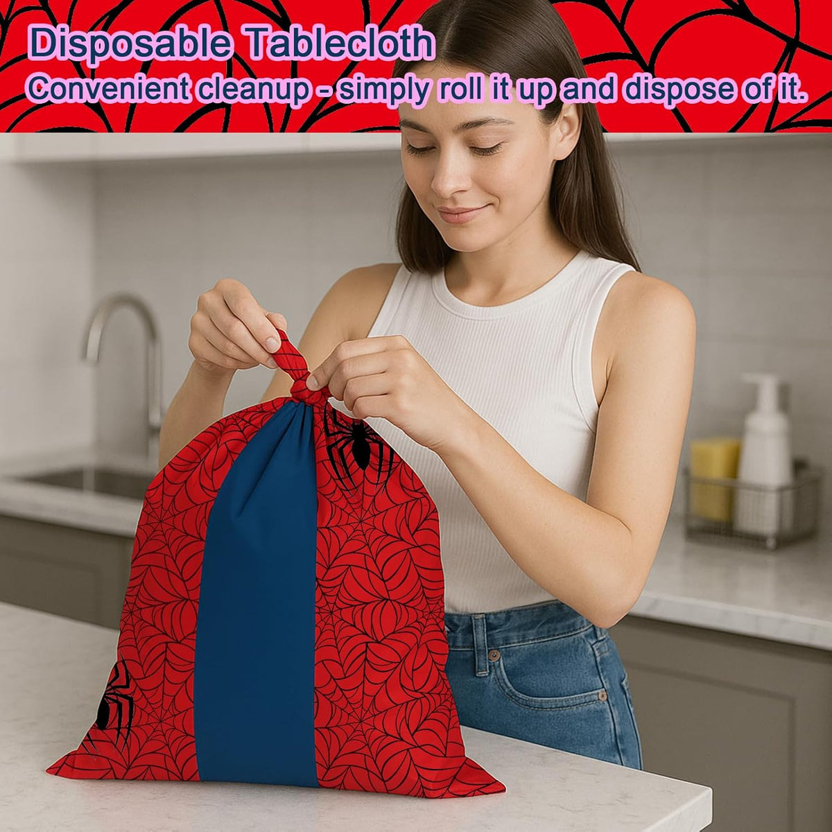 6-Pack Spider Theme Tablecloths - 54x108 Inch Disposable Plastic Table Covers for Birthday & Halloween Parties, Red & Blue Web Design Decorations for Little Ones, Adults, Indoor/Outdoor Event