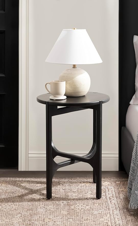 Kate and Laurel Kroscove Modern Geometric Mango Wood Round Side Table, 18 x 18 x 24, Black, Transitional Wood End Table for Use as Bedroom Nightstand or Living Room Decor Piece