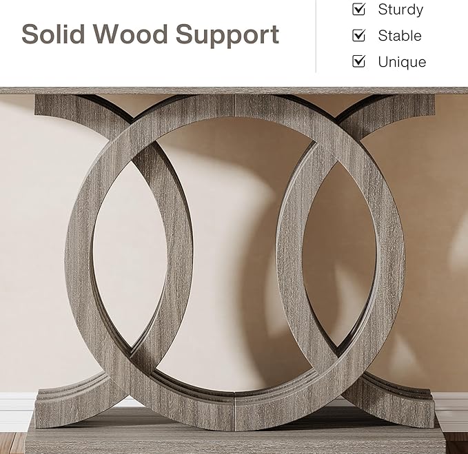 Tribesigns 55-Inch Console Table with Geometric Wood Base, Modern Entryway Table with Thick Tabletop for Living Room, Hallway, Foyer (Gray)