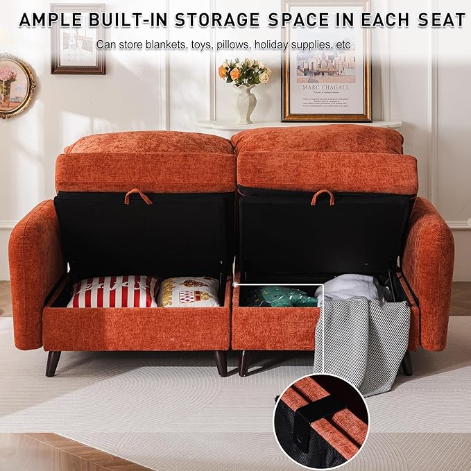 73'' Loveseat Sofa with All Seats Storage, Modular Sectional Couch with Deep Seat,Oversized Comfy Couch with 7.8'' Cushion for Living Room,Bedroom,Velet,Orange