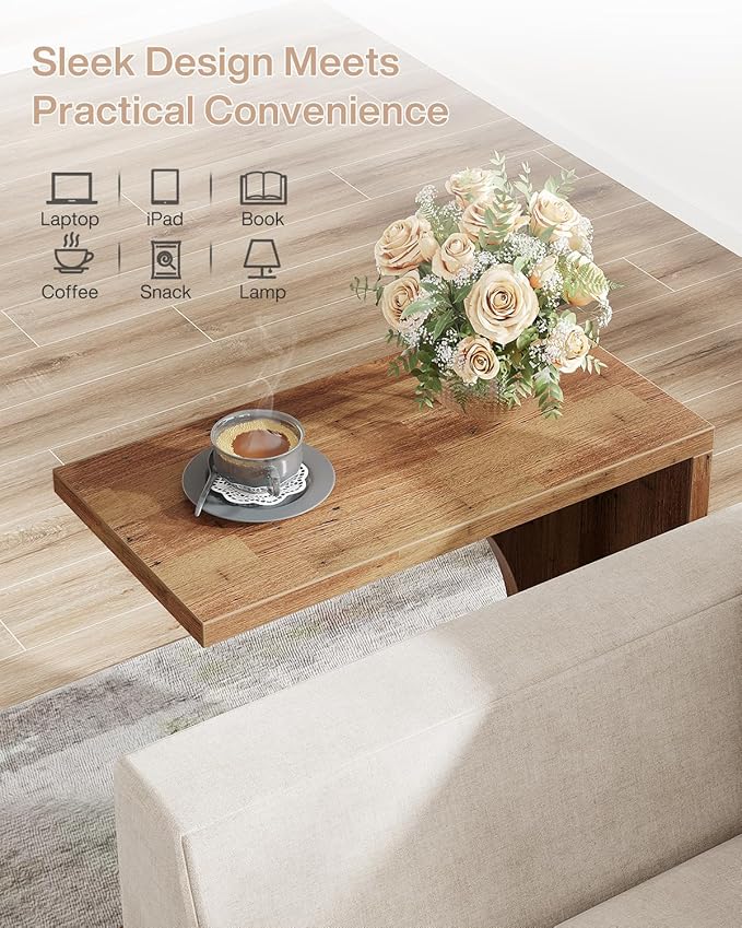 Tribesigns C-Shaped End Table for Couch, Sofa Side Table, C Table for Small Space, Living Room, Bedroom (2, Walnut Brown)