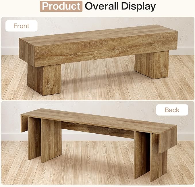 Tribesigns 63“ Extra Long Entryway Bench, Indoor End of Bed Bench for Bedroom, Farmhouse Wooden Shoe Seat Dining Bench for Dining Room, Living Room, Hallway, Light Brown