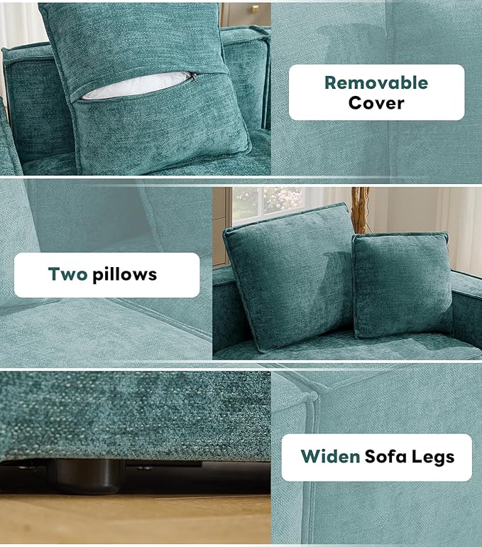 WILLOVE Modular Sectional Sofa Set, Chenille Cloud Couch with Wide Armrests & 8 Pillows, Deep Seat Couches for Living Room, 4-Seater Green