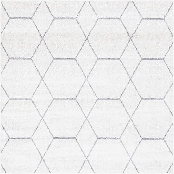 Unique Loom Trellis Frieze Collection Area Rug - Geometric (7' Square, Ivory/ Gray)