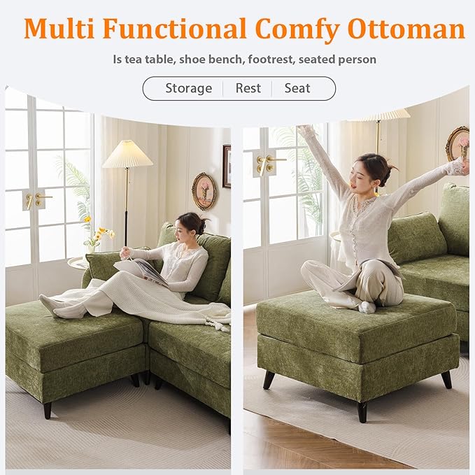 73'' Loveseat Sofa with All Seats Storage, Modular Sectional Couch with Movable Ottoman,Oversized Comfy Couch, 7.8'' Thick Cushion,24.5'' Deep Seat,for Living Room,Bedroom,Apartment,Velet,Green
