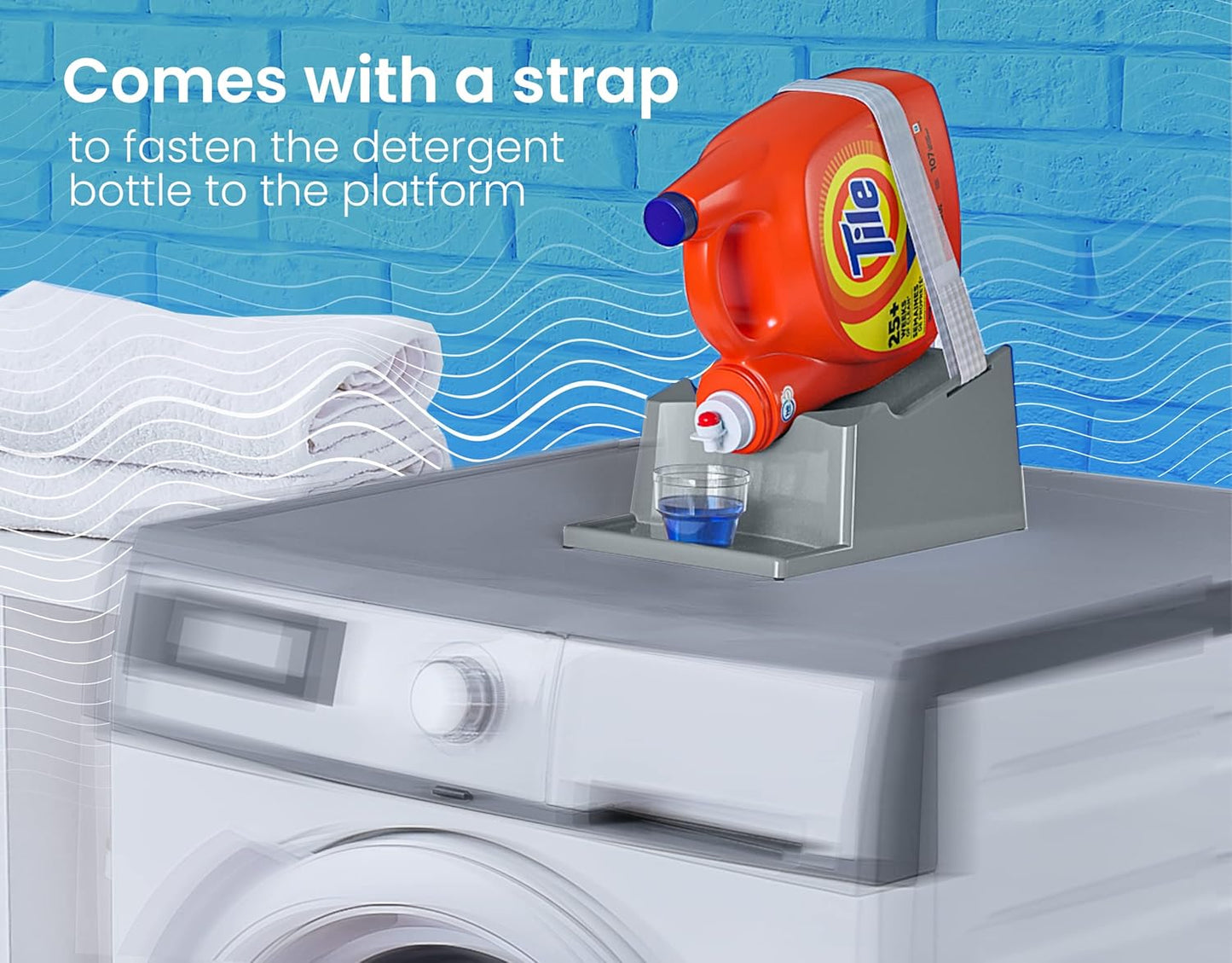 TidyFriend 2 Pack Liquid Laundry Detergent Holder Stand with Drip Tray & Rubber-Grip Feet, Stand for Laundry Room Organization and Storage, Fabric Softener Dispenser with Cup Holder (Grey)