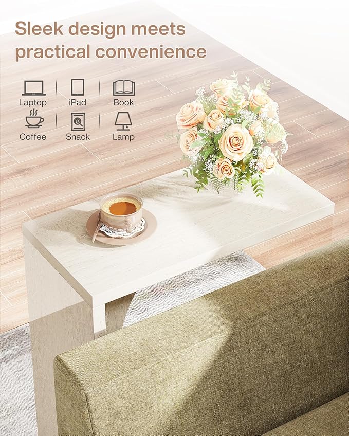 Tribesigns C-Shaped End Table for Couch, Sofa Side Table, C Table for Small Space, Living Room, Bedroom (1, Beige)