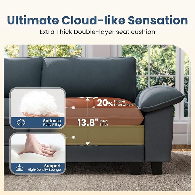 PHI VILLA Oversized Single Armless Sofa with Ottoman, Upholstered Chaise Lounge Chairs, Indoor Cloud Reading Chair with Deep Seat for Small Spaces, Chenille Fabric, Dark Cyan