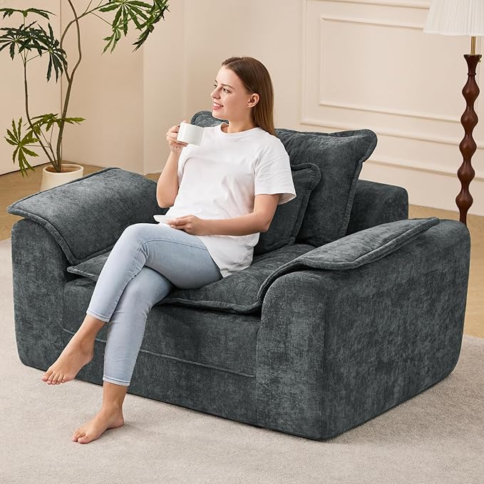 Hobestluk Cloud Single Sofa Memory Foam Couch with Deep Seat L Shaped Sofa with Removable Cover Large Couch for Living Room (Blue Grey, Single Sofa)