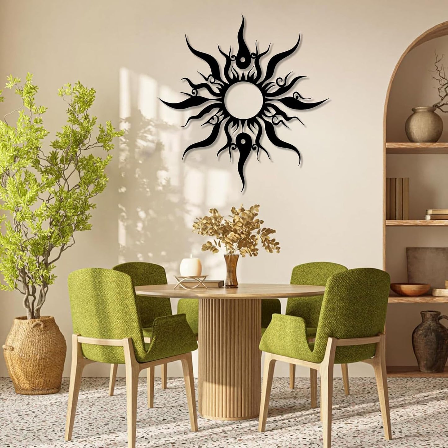 Hotuijxca Metal Wacky Sun Wall Art, Wacky Sun Metal Decor for Livingroom, Bedroom (Silver, 24"x23"/60x58cm, metal wall art)