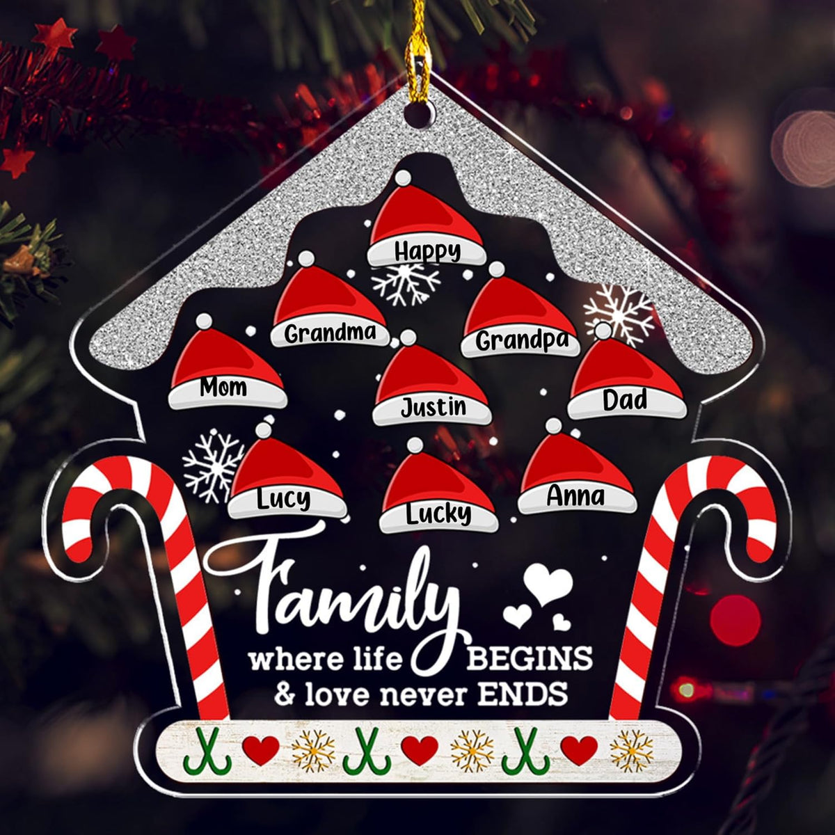 Personalized Chrismas Ornament 2025 - Love Never Ends, Custom Name Charms Family Members up to 10 People, for Family, Friends, and Loved Ones