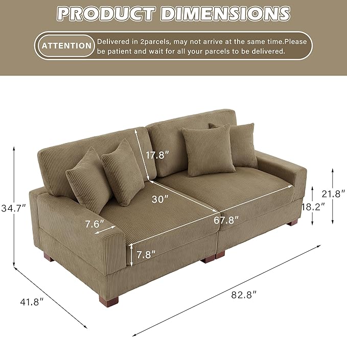 Modular Sectional Couches for Living Room, 82.6" Modern Loveseat 2-Seater Sofa Couch, Upholstered Couches for Living Room Bedroom, Camel