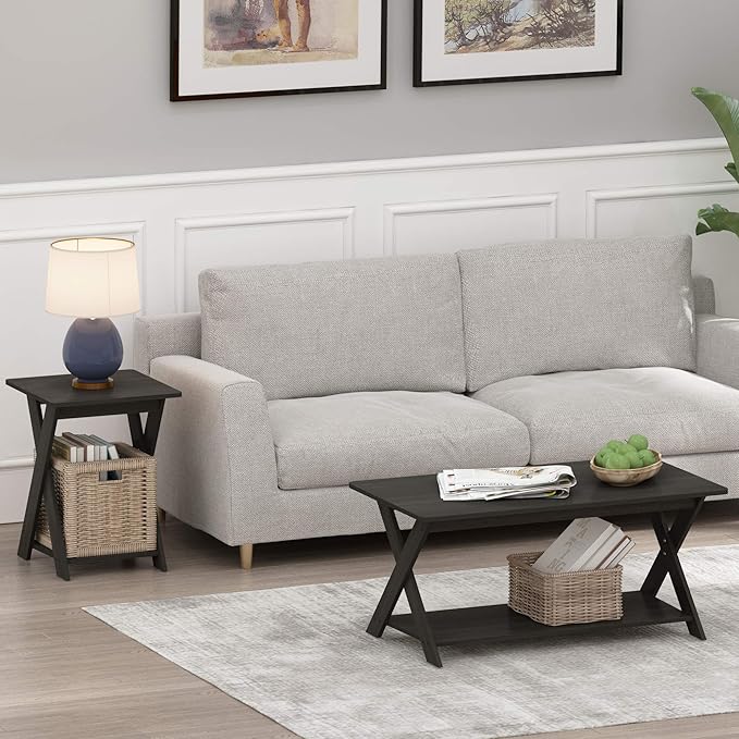 Furinno Modern Coffee Table, Rectangle Modern Coffee Table with X-Legs, Criss-Crossed Side Table, for Living Room, Bedroom, Home Office, Black Espresso