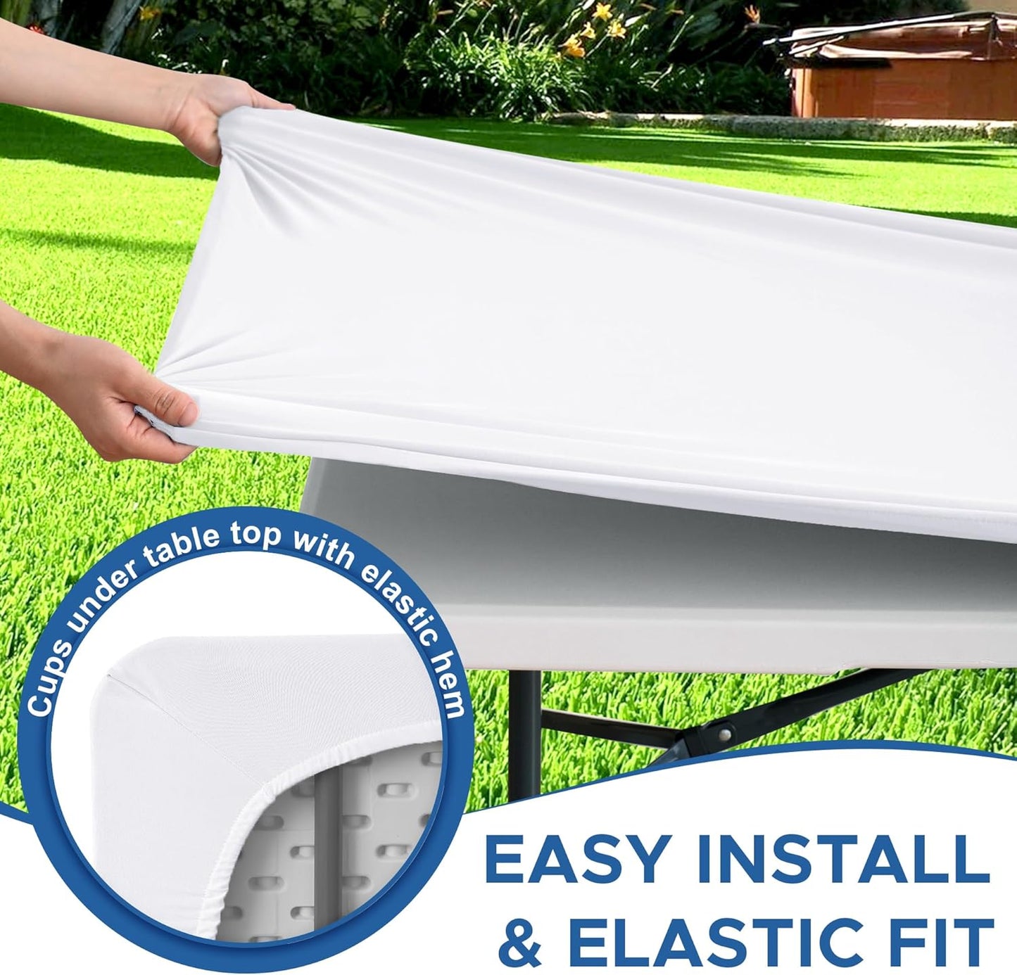 Fitted Tablecloth for 8 Foot Rectangle Tables-10 Pack White Elastic Outdoor Picnic Table Cover-Spandex Stretch Folding Table Cloths 8ft for Camping Dining Room Patio Kitchen Banquet Party