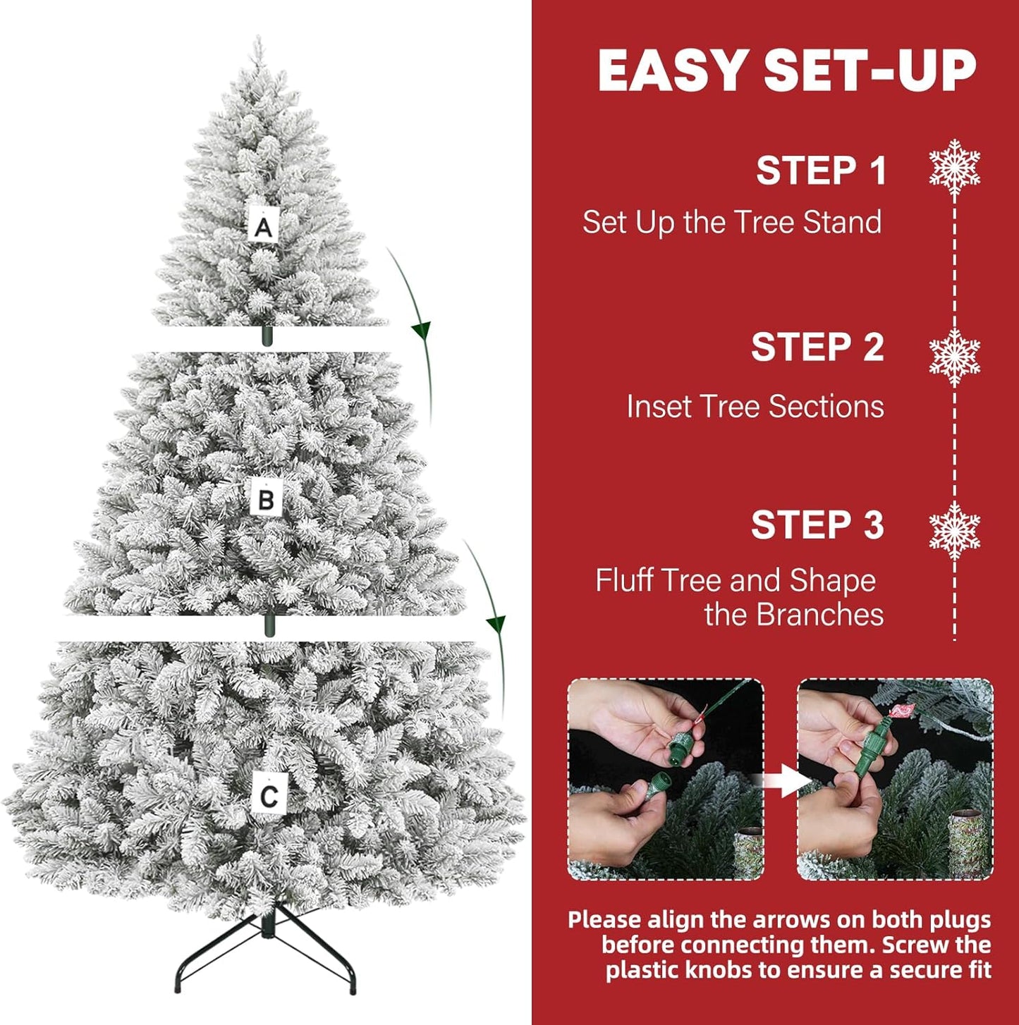 Hykolity 6 ft Prelit Christmas Tree with 250 Color-Changing LED Lights, Snow Flocked Artificial Christmas Tree with 1032 Tips, Metal Stand and Hinged Branches, 10 Colors